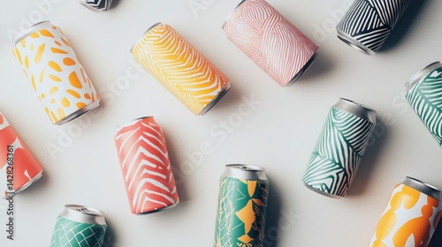 Assorted colorful canned beverages