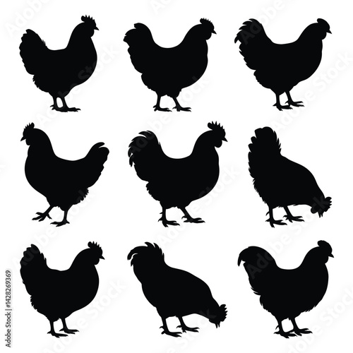 Chicken Silhouette Vector Set – Hens and Roosters in Farm Animal Icons
