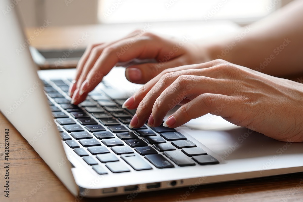 Female hands typing laptop computer keyboard Female hands typing laptop computer keyboard