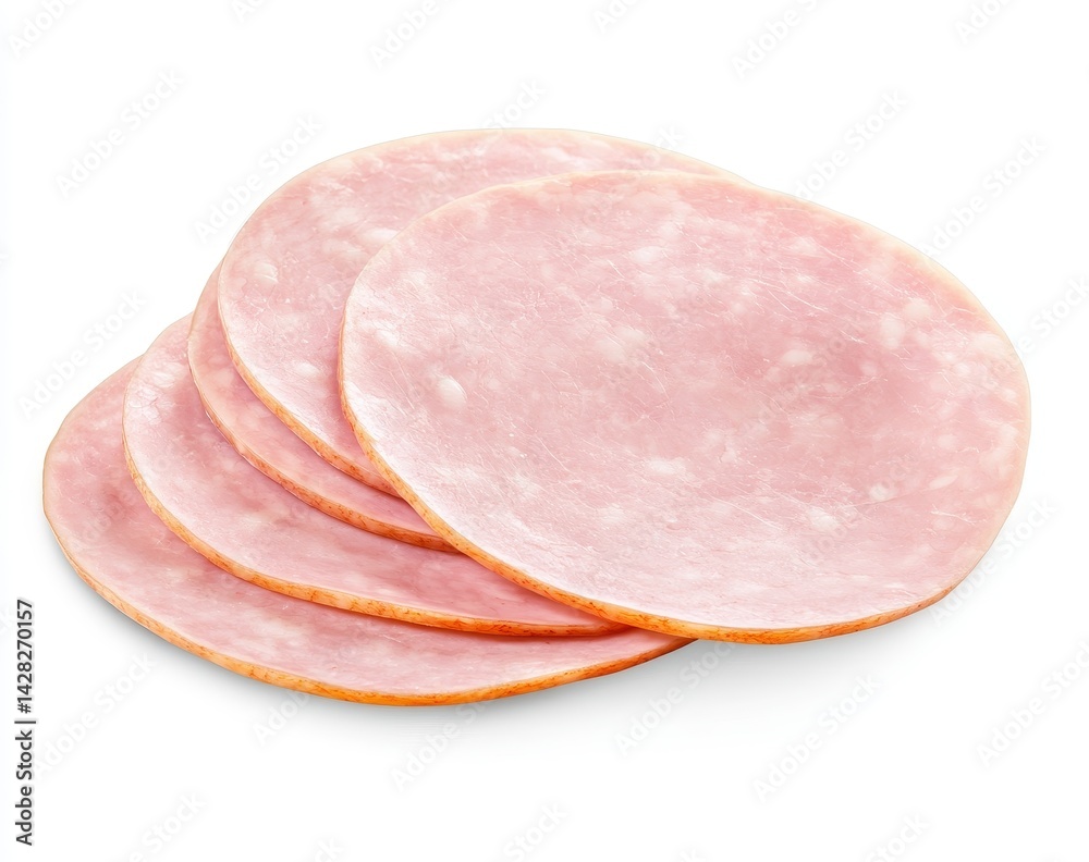 Sliced ham, stacked, isolated on white Sliced ham, stacked, isolated on white
