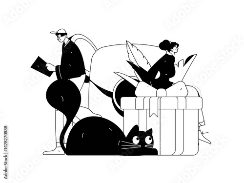 Use red envelopes to attract new customers and promote activity. Flat vector character concept illustration
