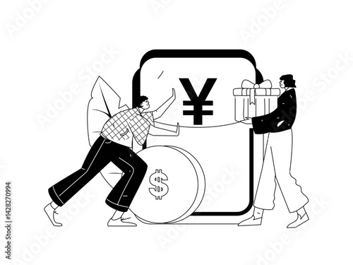 Use red envelopes to attract new customers and promote activity. Flat vector character concept illustration
