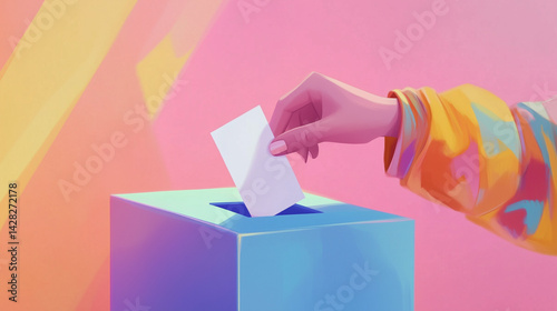 Casting a Vote: Person's Hand Placing Ballot in a Blue-Shaped Box