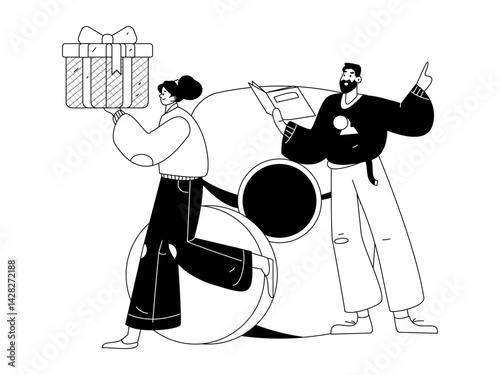 Use red envelopes to attract new customers and promote activity. Flat vector character concept illustration
