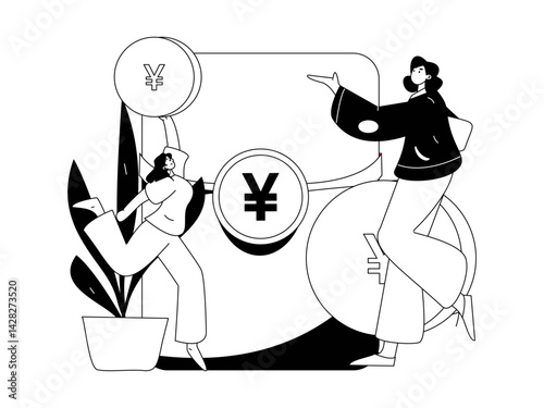 Use red envelopes to attract new customers and promote activity. Flat vector character concept illustration
