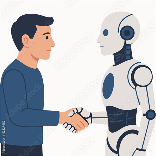 Human and AI Robot Handshake