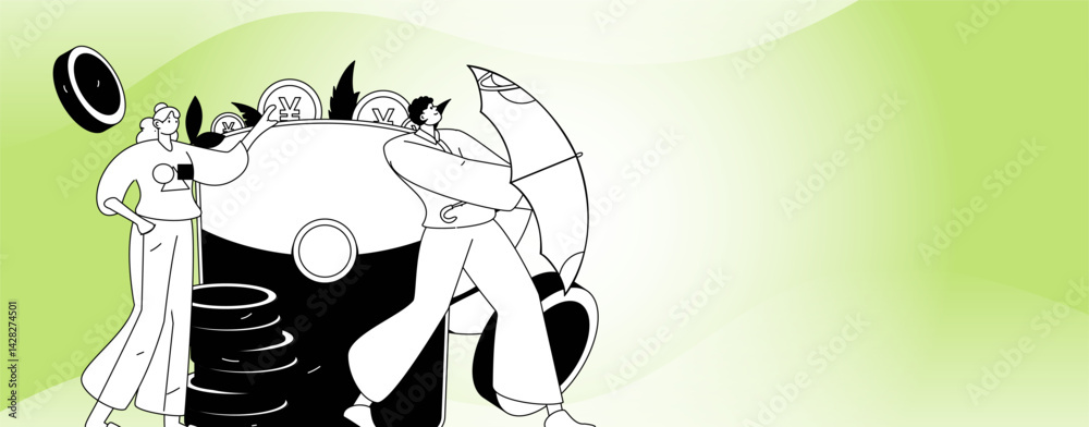 Obraz premium Use red envelopes to attract new customers and promote activity. Flat vector character concept illustration