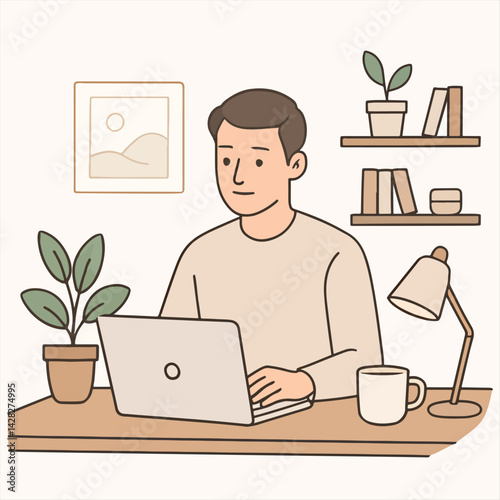 Man working on his laptop at home surrounded by plants
