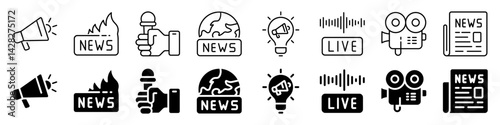 Live news and broadcast icon set. Linear and silhouette style.