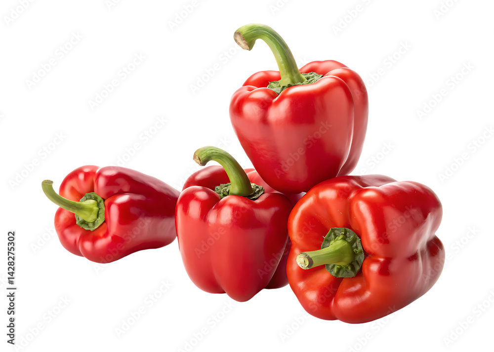 red bell peppers in various poses isolated on White background, PNG red bell peppers in various poses isolated on White background, PNG