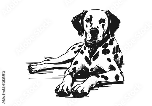 Dalmatian Dog Hand Drawn Illustration Sketch Vector Isolated by AZ for Books, Arts, Design and Decoration Graphic Asset