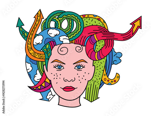 Colorful abstract portrait symbolizing neurodiversity.  Vector illustration