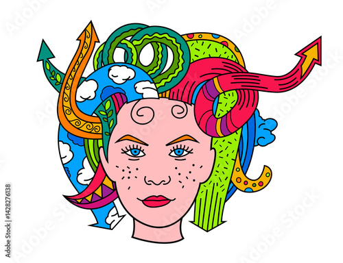 Colorful abstract portrait symbolizing neurodiversity.  Vector illustration
