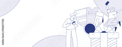 Use red envelopes to attract new customers and promote activity. Flat vector character concept illustration
