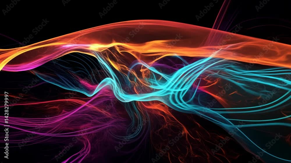 Fluid abstract motion animation. Abstract flowing liquid lines on dark background loop. Abstract art background concept for modern design or visual effects.