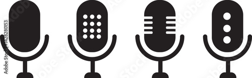 microphone simple icon set. Set of different podcast icons, microphone sign vector, for web site Computer and mobile app
