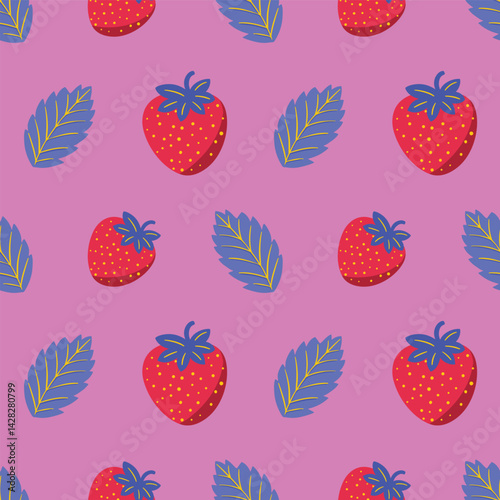 Abstract strawberry and leaf seamless pattern design