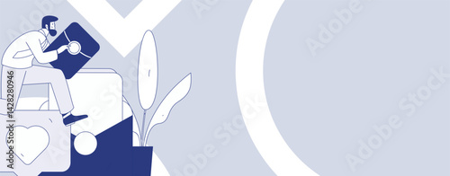 Use red envelopes to attract new customers and promote activity. Flat vector character concept illustration
