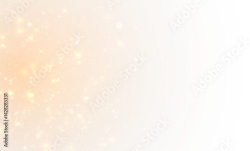 Magical golden flare and sparkling particles with stardust line, shine, and glowing motion. Transparent PNG for fantasy illustration, party decor, or festive Christmas overlay.
