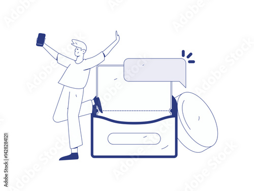 Use red envelopes to attract new customers and promote activity. Flat vector character concept illustration
