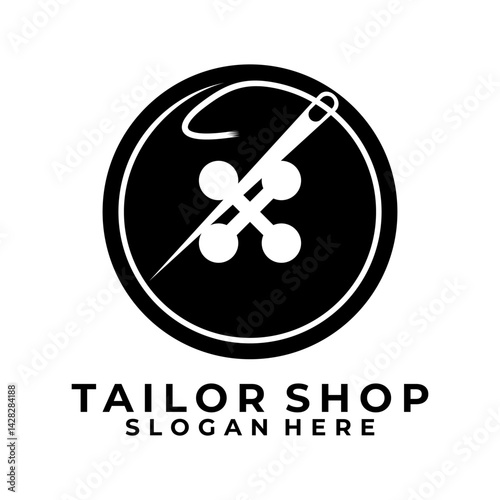 Needle and Button logo design vector template. Tailor shop logo illustrations