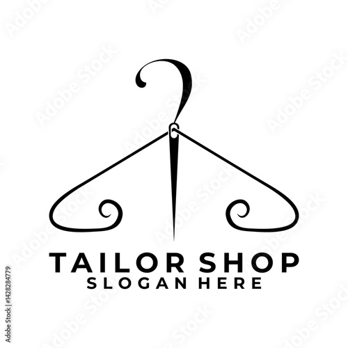 Hanger with Needle combination logo vector design. Sewing, Tailor logo design icon template
