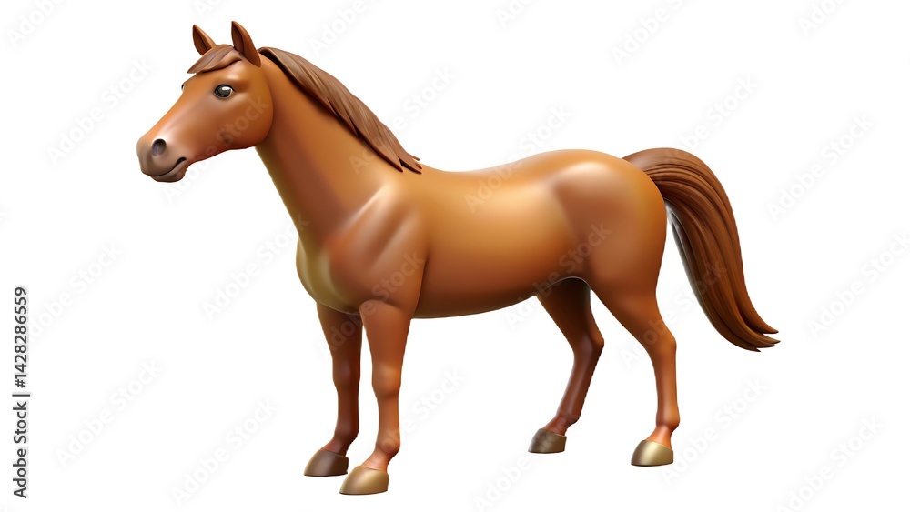 Naklejka premium Majestic brown stallion, an isolated equine vector portrait with a flowing mane against a white backdrop
