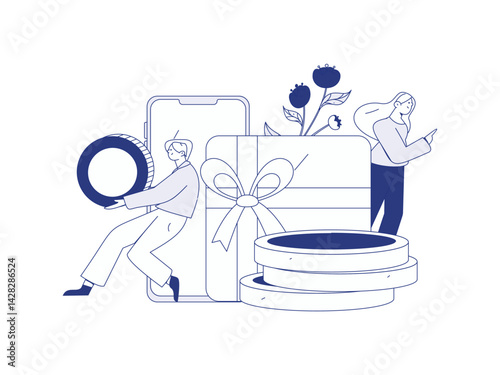 Use red envelopes to attract new customers and promote activity. Flat vector character concept illustration
