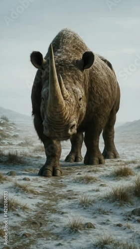 Ceolodonta or Wooly Rhinoceros in Steppe