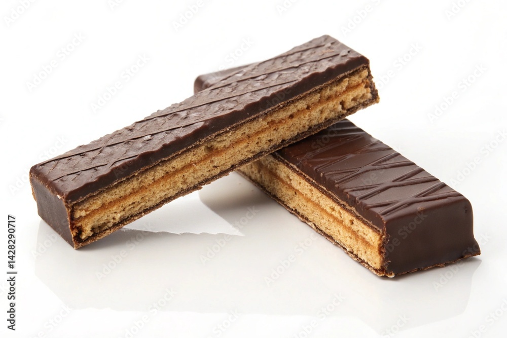 Decadent Chocolate Covered Wafer Bars: Layers of Sweetness Unveiled. High-Resolution Image Perfect for Packaging, Advertising, Food Blogs, and Culinary Websites. Crisp, Clean White Background for Easy