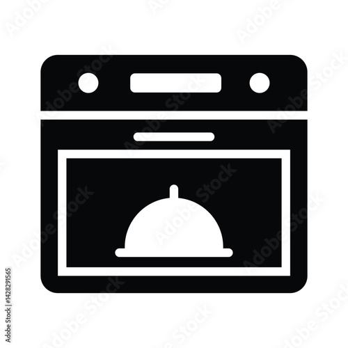 Visually appealing glyph style icon depicting baking oven cooking range