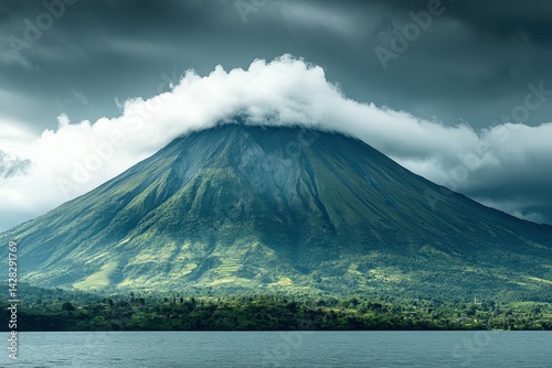 high detail image of beautiful imbabura volcano and the san pablo lake in ecuador