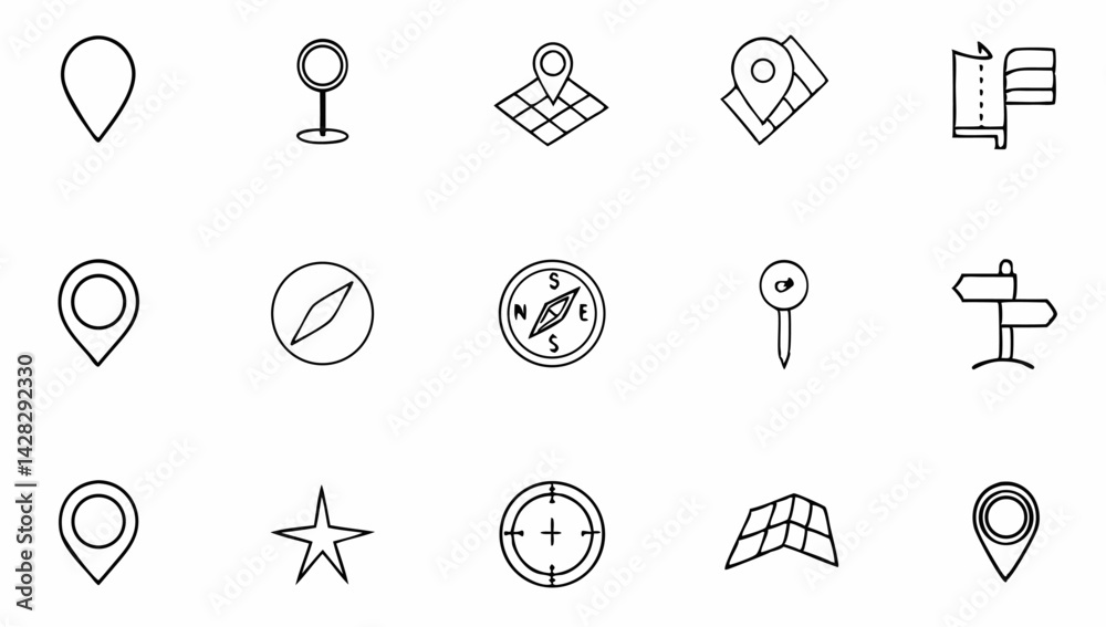Fototapeta premium navigation and location set of web icons in line s.eps