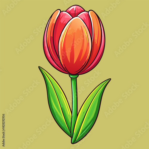 Vibrant Red Tulip Flower Illustration