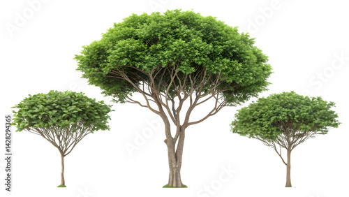Set of Ficus Microcarpa Trees – Chinese Banyan and Indian Laurel Urban Street Trees Isolated on Transparent Background

