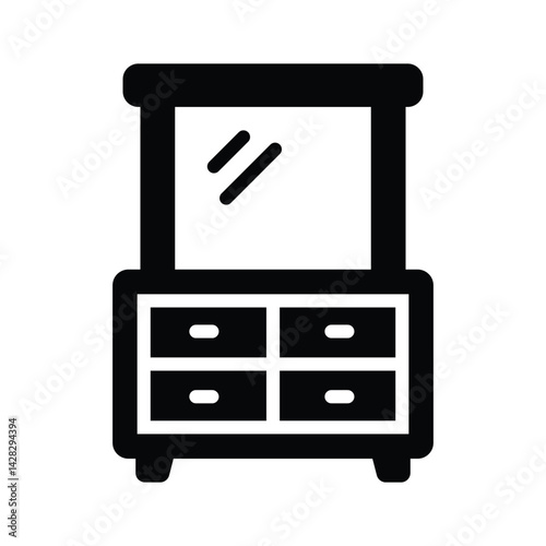 Ready to use glyph style icon showing vanity mirror table