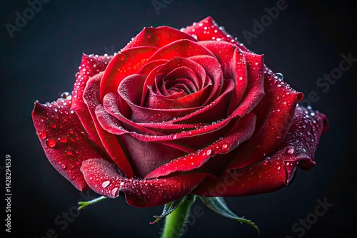 Red Rose Dark Background Photography - Stunning Closeup Bloom Image for Valentine's Day, Romance, Love, Floral Design