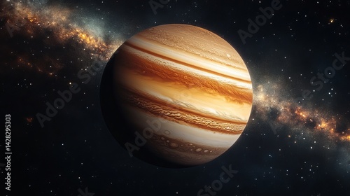 Stunning jupiter planet image with galaxy background detailed view of gas giant atmospheric bands space