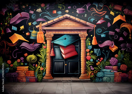 Festive Classroom Study Room with Blackboard Decorations Backdrop