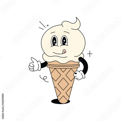 Cute and Smiley Character Cartoon Ice Cream Mascot Walking Illustration