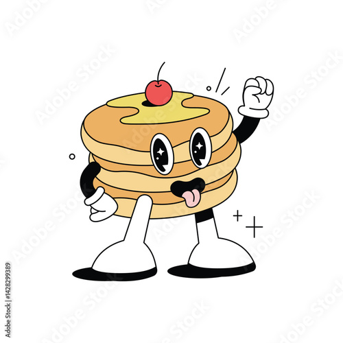 Cute and Smiley Character Cartoon Pancake Mascot Walking Illustration