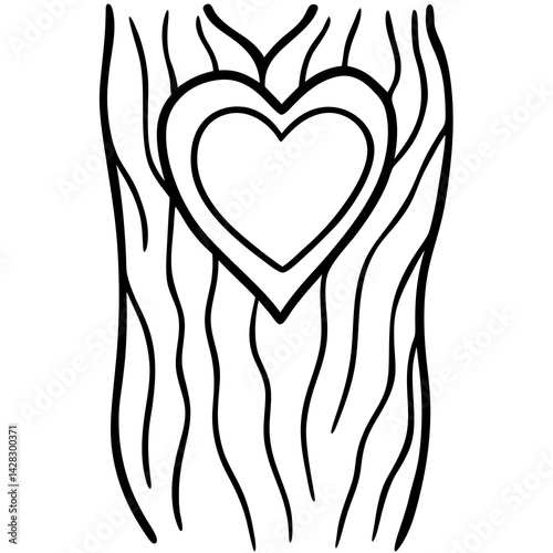 Nature-Inspired Carved Heart Line Drawing