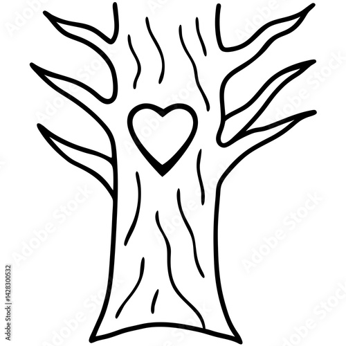 Nature-Inspired Carved Heart Line Drawing