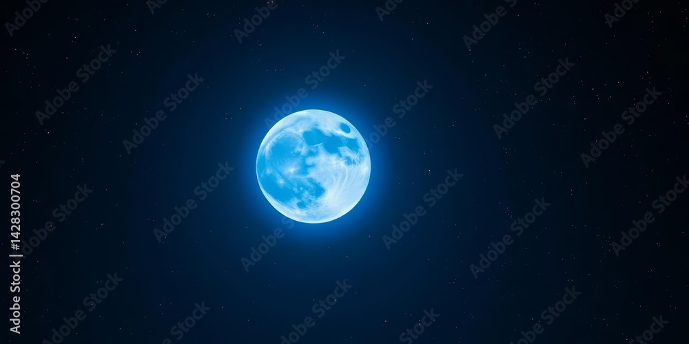 Fototapeta premium A luminous blue supermoon dominates a star-dusted night sky, bright, full moon photography
