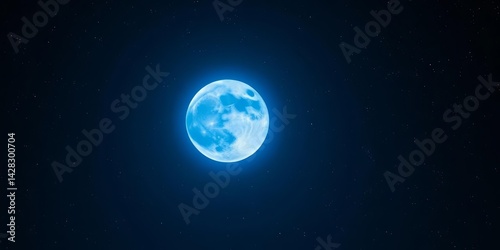 A luminous blue supermoon dominates a star-dusted night sky, bright,  full moon photography