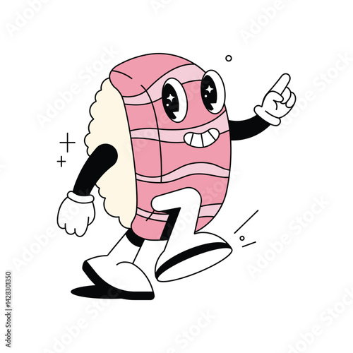 Cute and Smiley Character Cartoon Sushi Mascot Walking Illustration