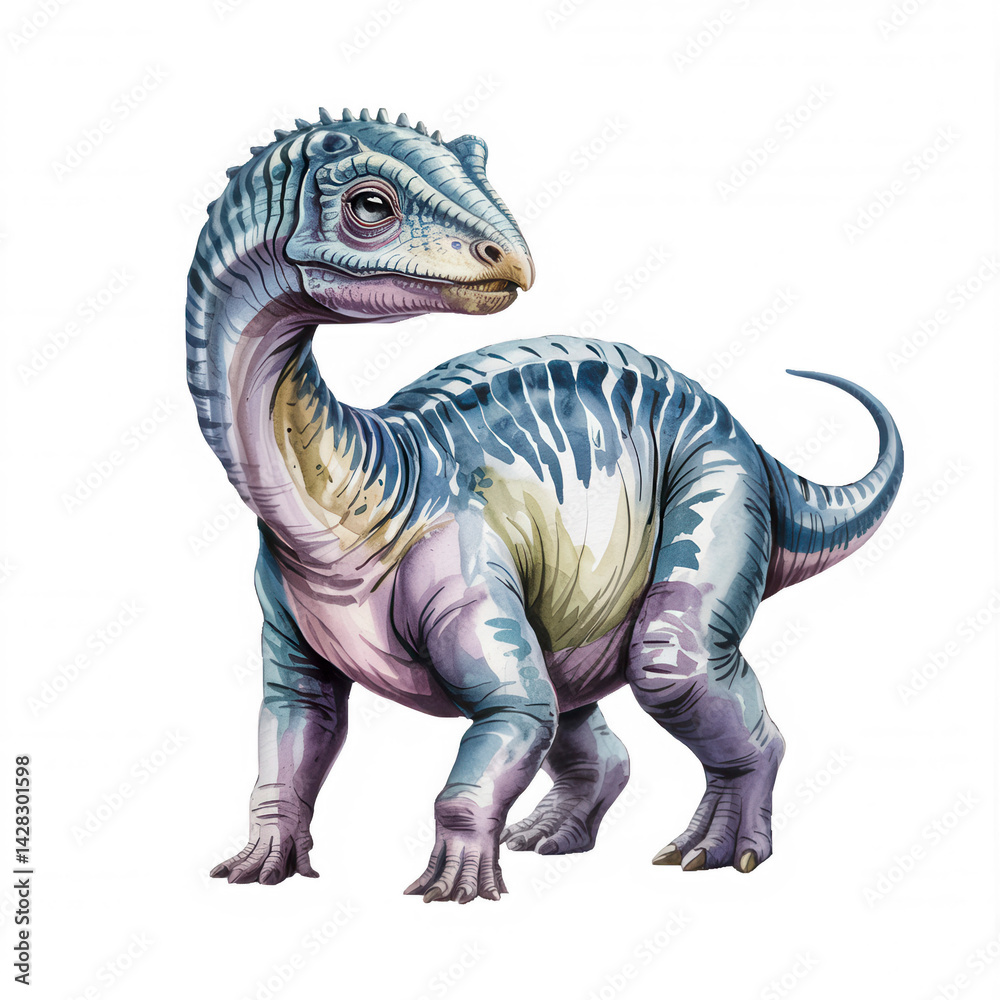 Obraz premium Colorful illustration of a dinosaur-like creature standing on its hind legs in a whimsical style