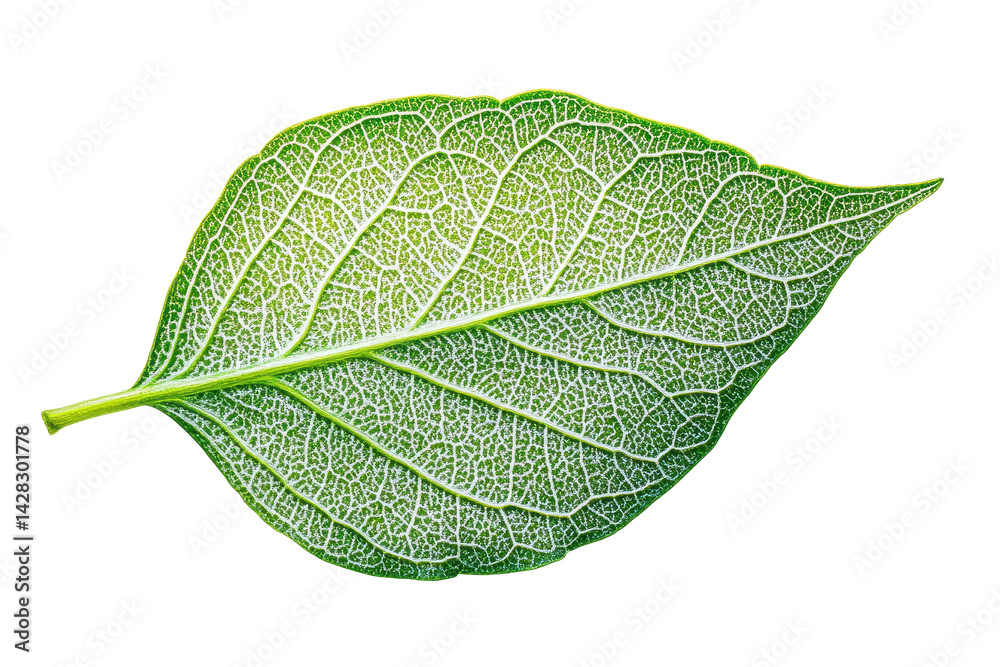 Obraz premium Close up of a green leaf with veins visible on isolated background