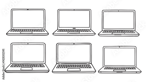 Laptop line art creative abstract outline artwork for technology