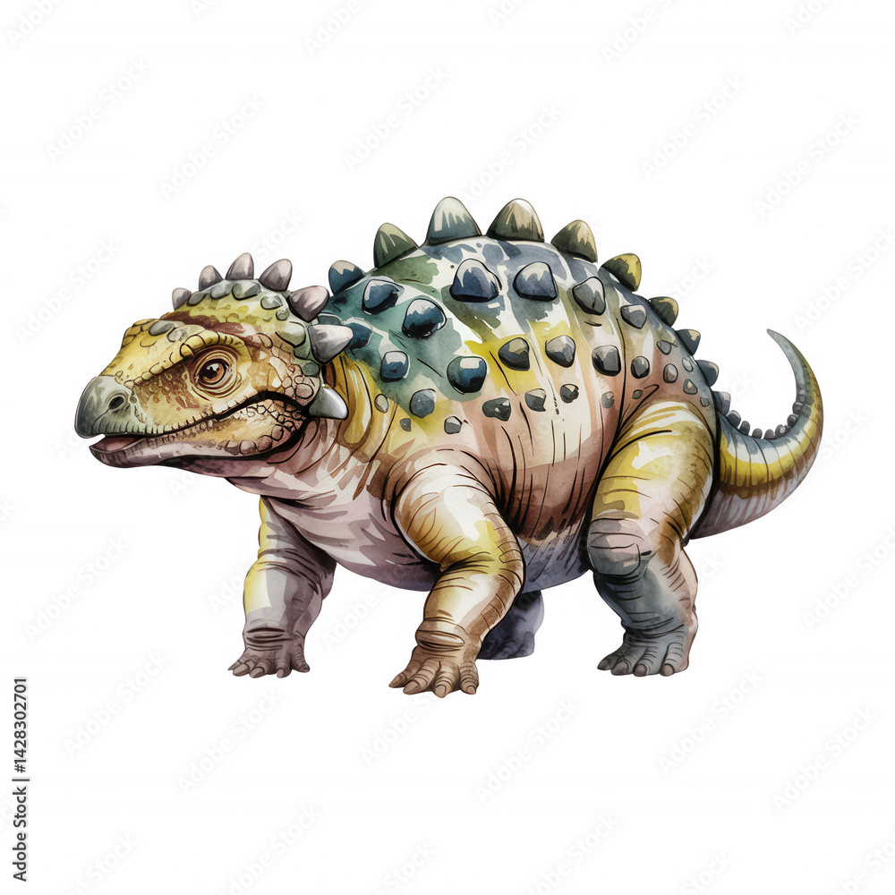 Fototapeta premium Detailed illustration of a dinosaur-like creature with armored skin and distinctive features in a natural setting